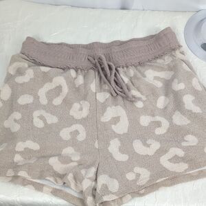 white birch Taupe and Cream Leopard Print Cozy Shorts